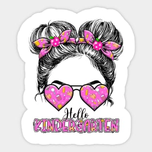 Kids Hello Kindergarten Messy Bun Girls Back To School Sticker